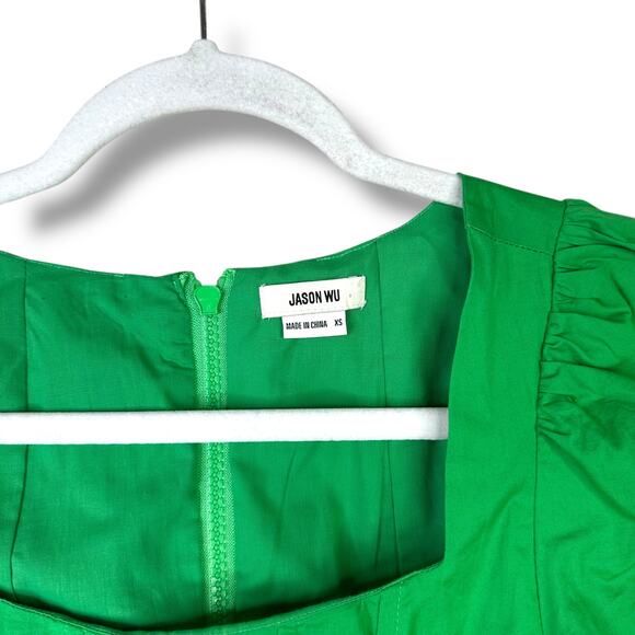 Jason Wu Green Bustier Corset Cropped Puff Sleeve Cotton Square Neck Top XS - Picture 4 of 5